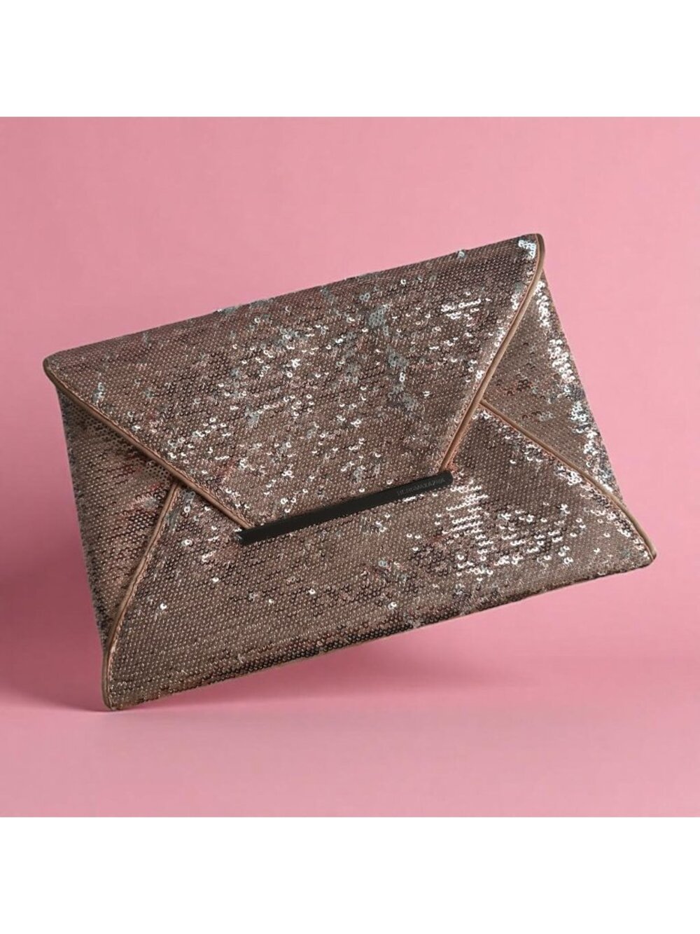 BCBGMAXAZRIA Rose Gold Silver Reversible Sequin Clutch Handbag